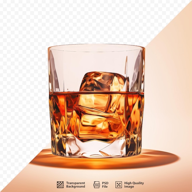 PSD ein glas whiskey mit eiswürfeln auf einem tisch.