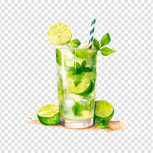 PSD ein glas zitronensaft-mojito mit zitronenscheiben auf einem durchsichtigen hintergrund