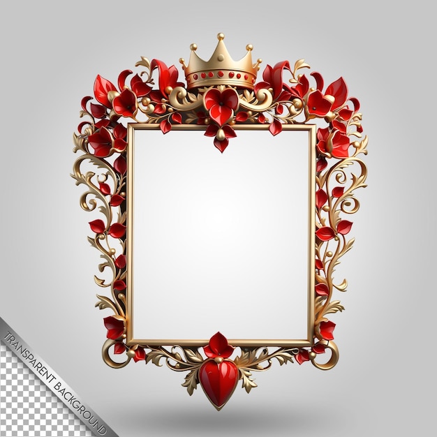 PSD ein goldener gerahmter spiegel mit einer krone und roten herzen
