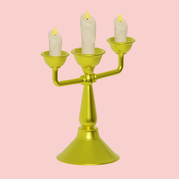 Ein goldener Kandelaber mit einer gelben Kerze darauf