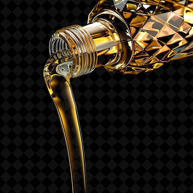 PSD ein goldfarbener griff einer goldfarbenen flasche mit goldflüssigkeit