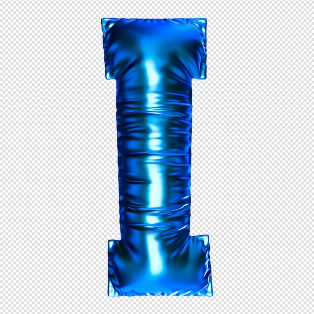 Ein großer blauer Buchstabe i mit einem glänzenden Metallband.