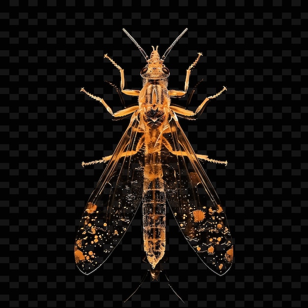 PSD ein großer käfer mit orangefarbenem und gelben staub auf schwarzem hintergrund
