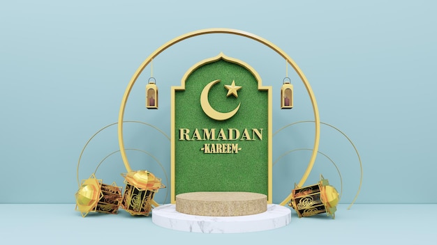 Ein grün-goldenes Zeichen für Ramadan Kareem mit grünem Hintergrund