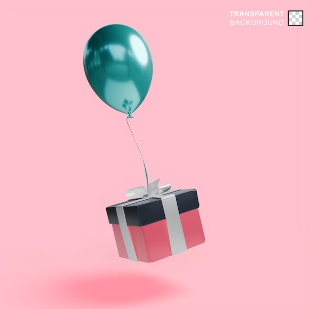 ein grüner Ballon mit einem blauen Ballon ist in einer Schachtel mit einer Geschenkkiste