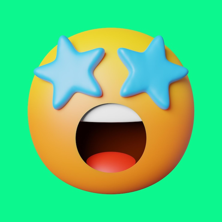Ein grüner Hintergrund mit einem gelben Emoticon mit Sternen darauf.