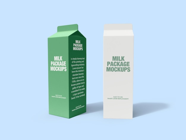 Ein grüner karton milch steht neben einem weißen karton mit der aufschrift „milchpackungsmodell“.