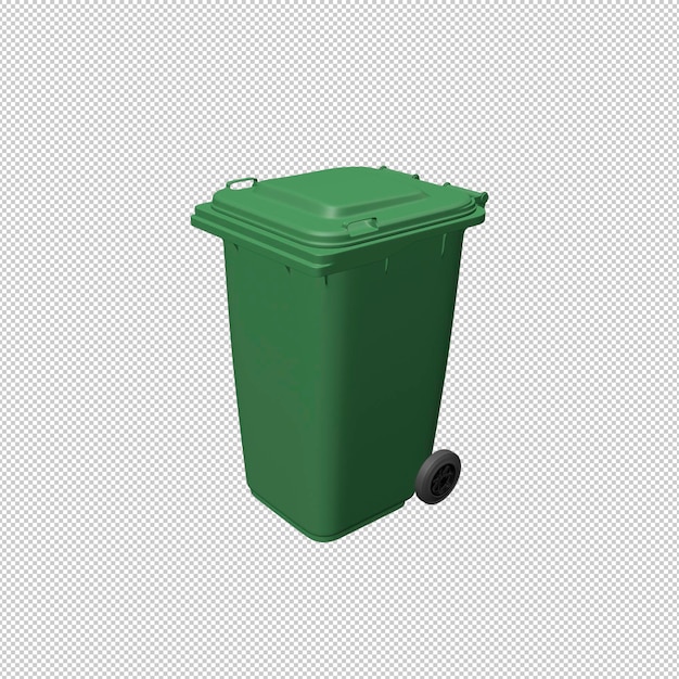 ein grüner Müllcontainer mit einer schwarzen Schlittenkarre
