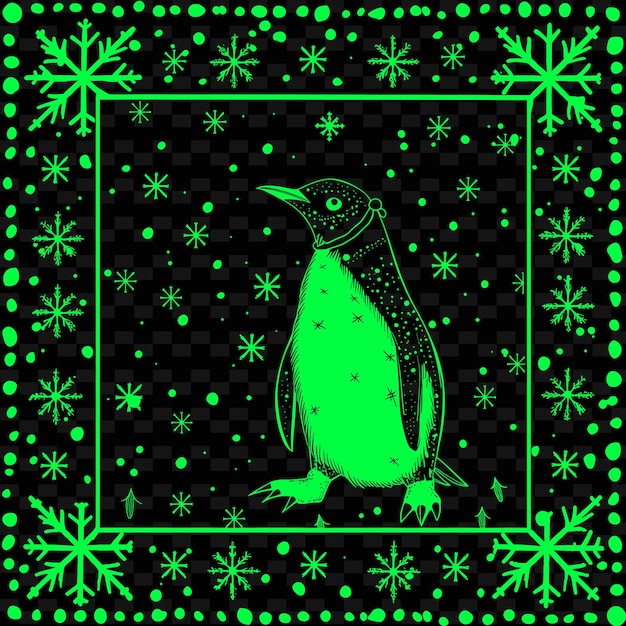 Ein grüner pinguin mit einem grünen hintergrund mit sternen und einem grüne hintergrund