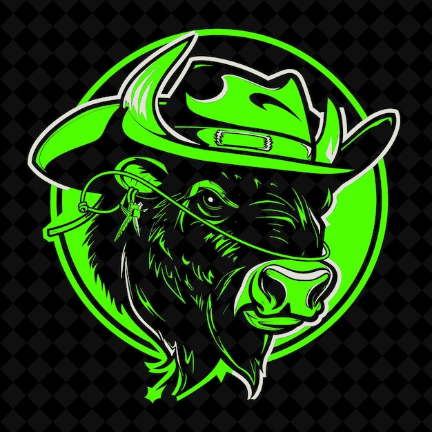 PSD ein grünes und schwarzes logo eines büffels mit einem hut darauf