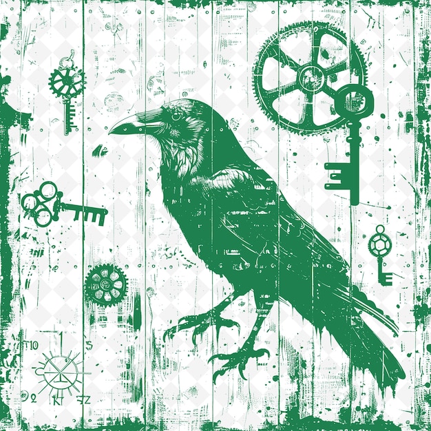 PSD ein grünes und weißes bild eines vogels mit einer schlüsselkette darauf