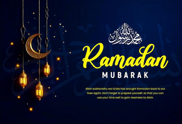 Ein Halbmond und goldene Sterne gegen den islamischen Halbmond und hängende Laternen Ramadan Kar