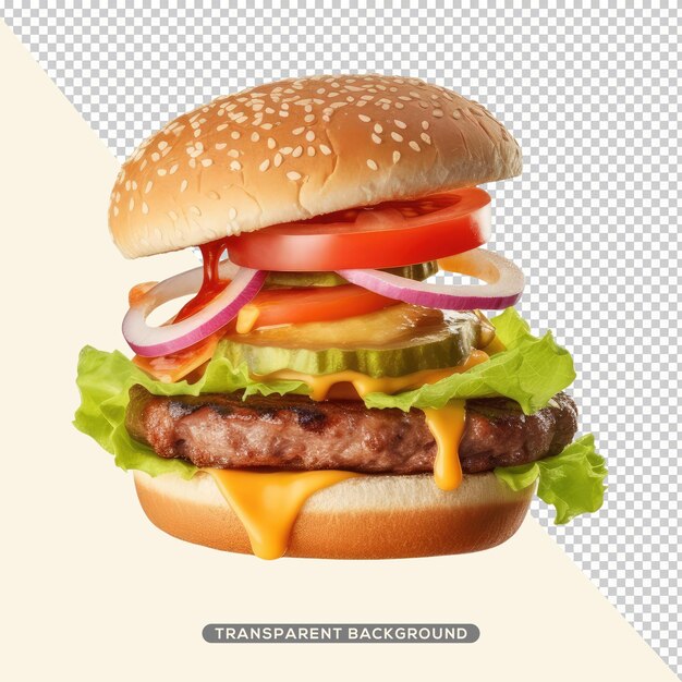 Ein hamburger mit einem hamburger und einem brötchen mit der aufschrift „transparenter hintergrund“ darauf.