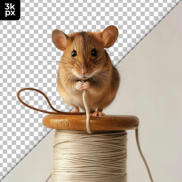 PSD ein hamster auf einer garnrolle mit einer schnur