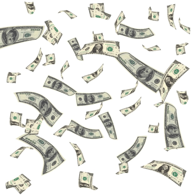 ein Haufen Dollarscheine, die in der Luft fliegen