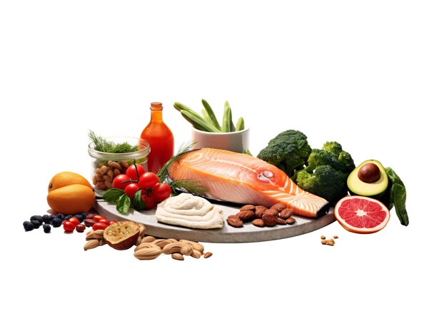 ein Haufen Essen mit Fisch und Gemüse