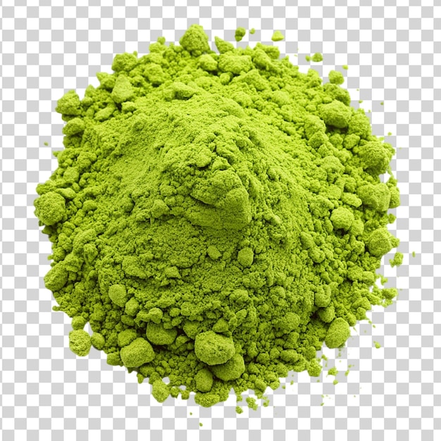 Ein haufen grünes matcha-pulver, isoliert auf durchsichtigem hintergrund