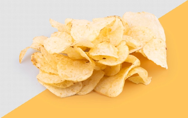ein Haufen Kartoffelchips mit gelbem Hintergrund