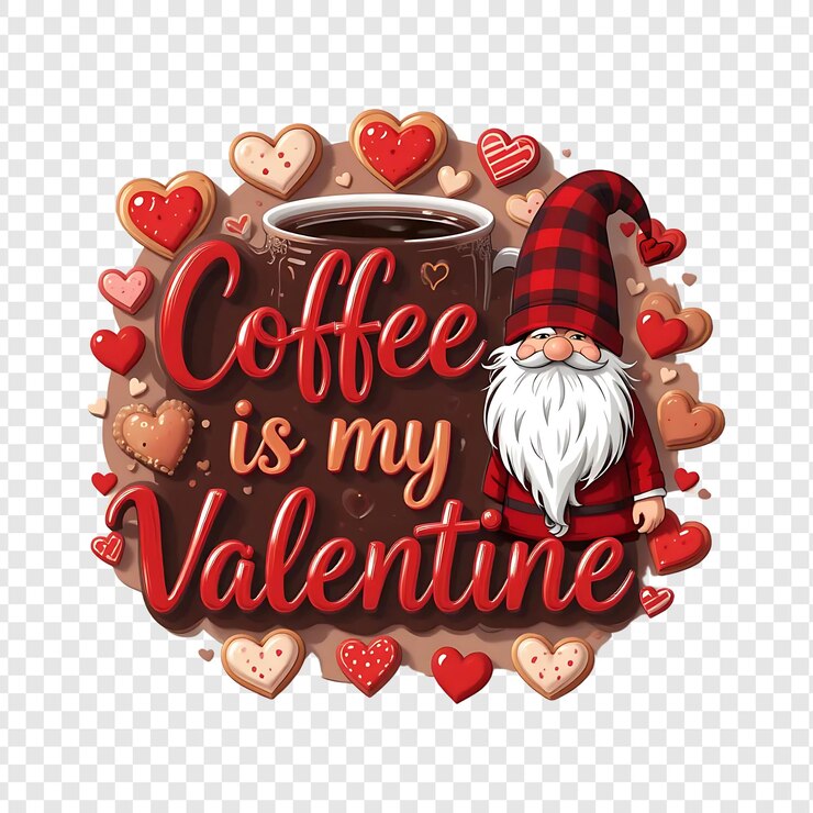PSD ein herzförmiger keks und ein zwerg mit text kaffee ist mein valentinstag