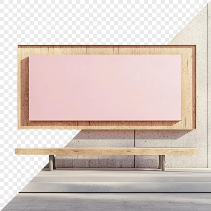 PSD ein holzregal mit einer rosa tafel darauf, auf der steht die untere rechte quote
