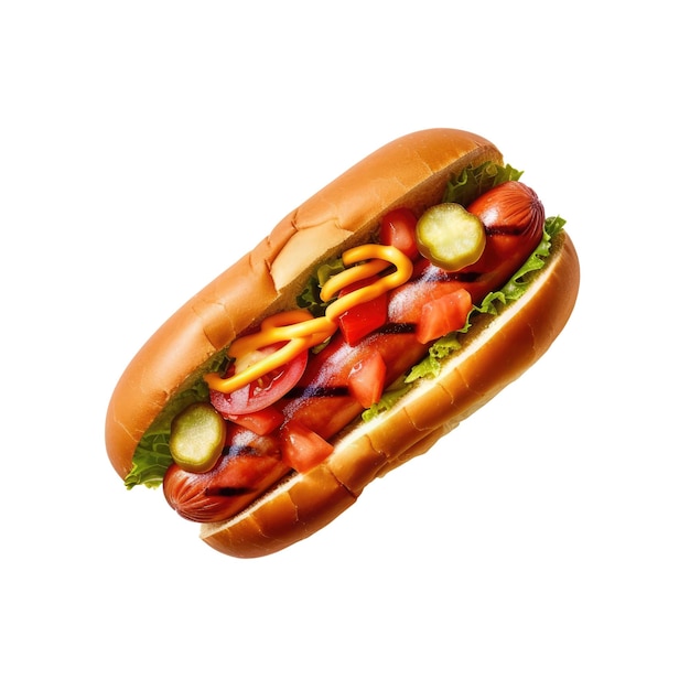 Ein hot dog mit vielen toppings auf einem brötchen png transparent generative ai