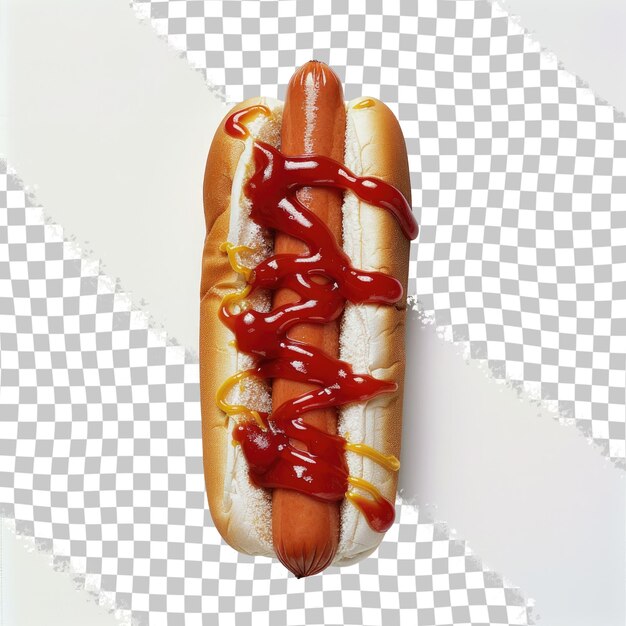 PSD ein hotdog mit ketchup und senf auf einem gezeichneten hintergrund