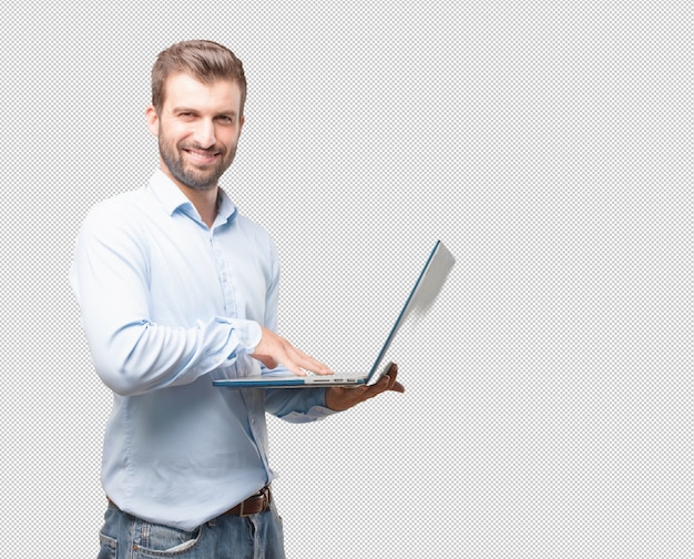 Ein hübscher junger Mann mit Laptop