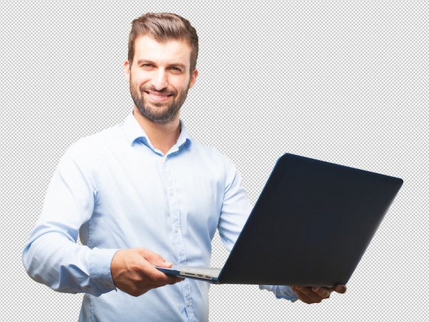 Ein hübscher junger Mann mit Laptop