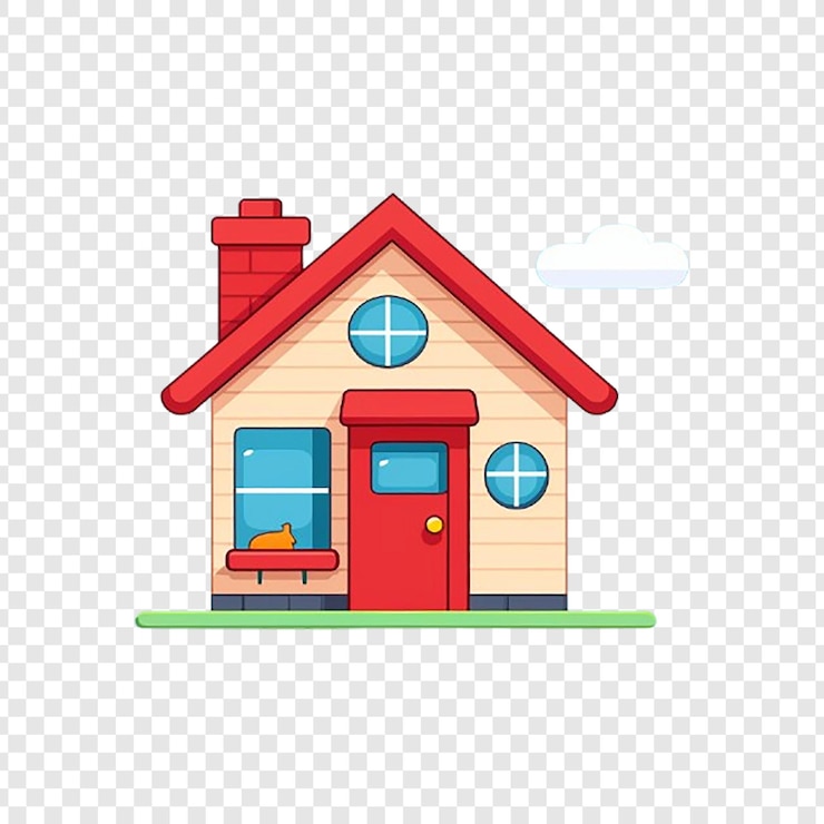 PSD ein hübsches kleines haus mit einem roten dach auf einem transparenten hintergrund