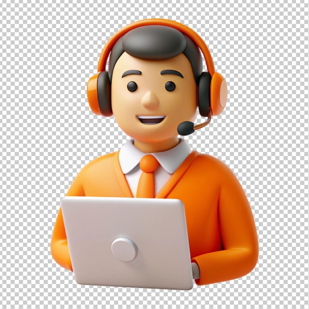 ein Ikonenmann mit einem Laptop, der Kopfhörer mit durchsichtigem Hintergrund trägt
