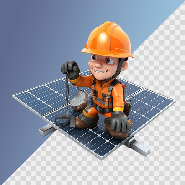 Ein ingenieur arbeitet an einem isolierten durchsichtigen hintergrund für solarmodule