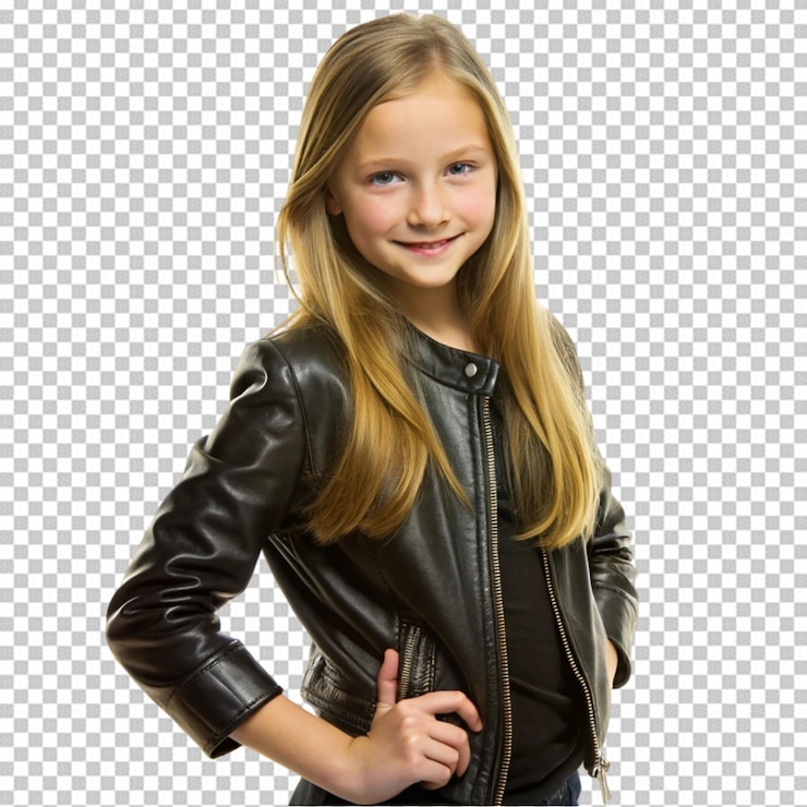 PSD ein junges mädchen in einer schwarzen lederjacke