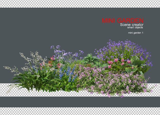 Ein kleiner Garten mit vielen Arten von Bäumen und Blumen