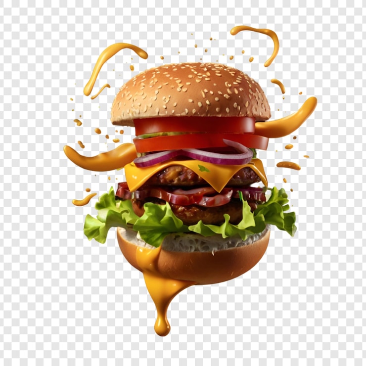 PSD ein köstlicher burger auf einem durchsichtigen hintergrund