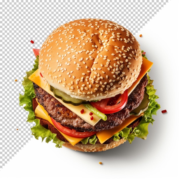 Ein köstlicher burger auf einem durchsichtigen hintergrund