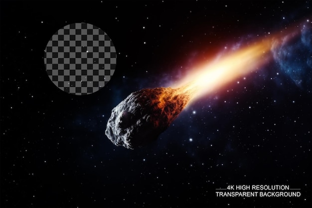PSD ein komet, ein asteroid, ein meteorit fällt zu boden. ein himmlisches ereignis. transparenter hintergrund