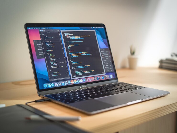PSD ein laptop mit dem wort macbook auf dem bildschirm