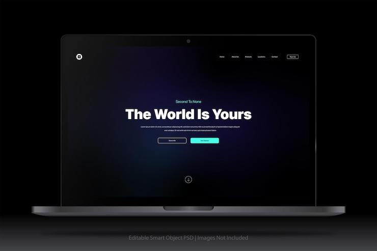 PSD ein laptop mit dem wort the world is yours auf dem bildschirm.