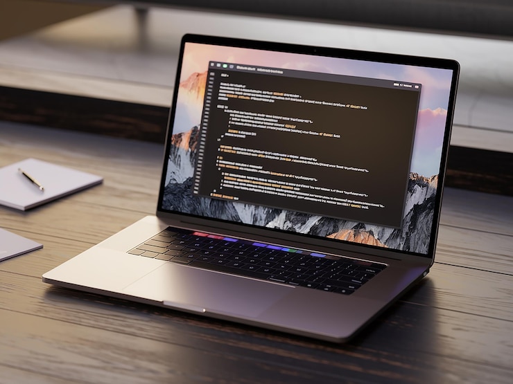 PSD ein laptop mit offenem bildschirm, der den code anzeigt