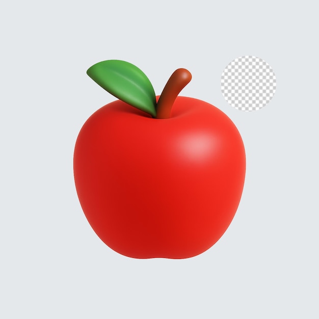 Ein lebendiger 3D-Rendering eines roten Apfels mit einem grünen Blatt