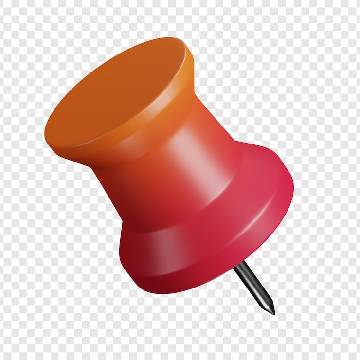 PSD ein lebendiger 3d-rendering-pushpin auf einem transparenten hintergrund