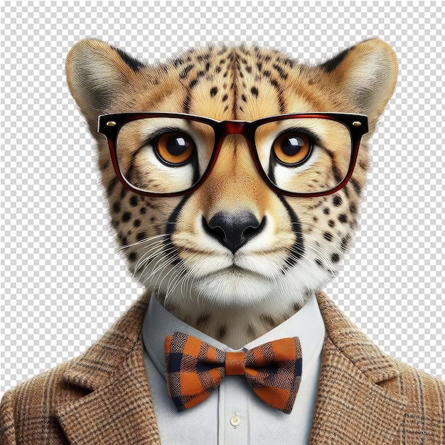 PSD ein leopardenkopf mit brille und eine krawatte mit einem leoparden darauf