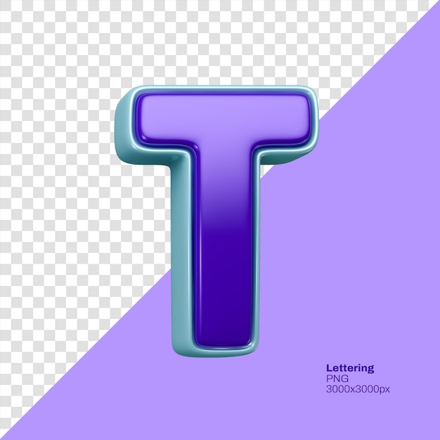 ein letter t, der lila ist und ein blaues t drauf hat