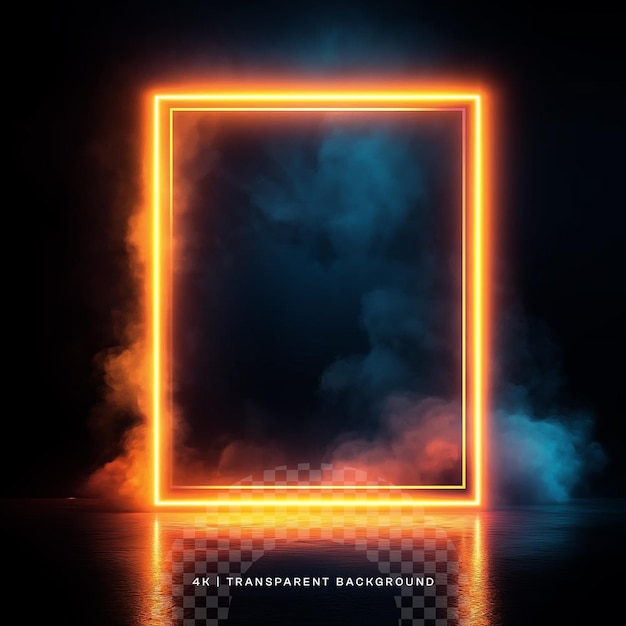 Ein leuchtendes blau-orange Neon-Rechtangel auf durchsichtigem Hintergrund