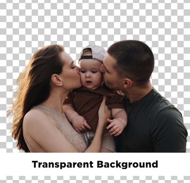 Ein liebender Familienmoment mit einem Baby, das Küsse und Freude mit durchsichtigem Hintergrund teilt