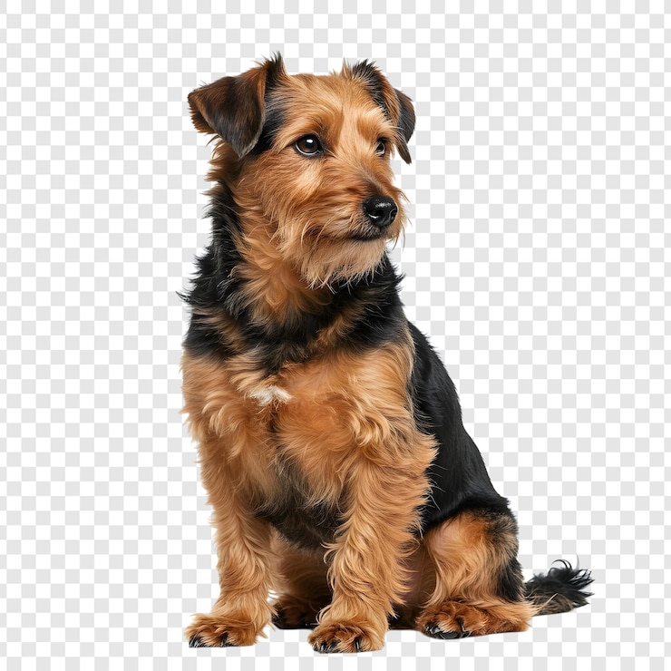PSD ein liebenswerter terrier-hündchen sitzt und schaut