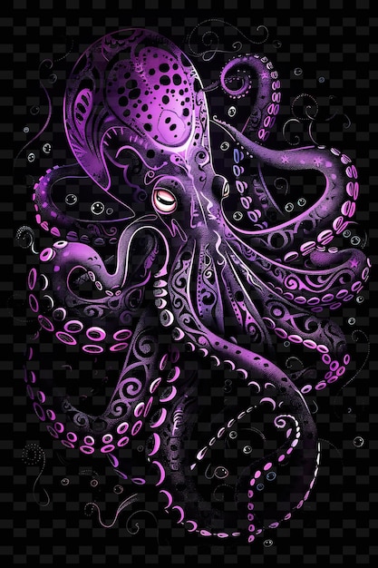 PSD ein lila oktopus mit den augen eines oktopus auf einem schwarzen hintergrund