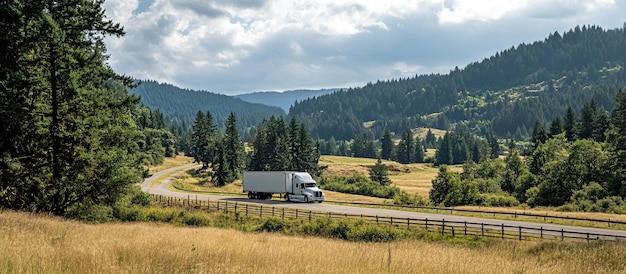 Ein LKW fährt durch einen Bergpass