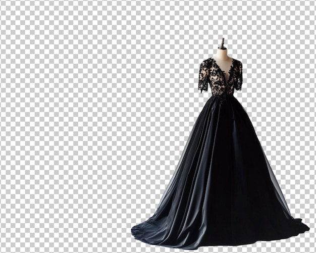 Ein luxuriöses Frauenkleid, das elegant auf einem Mannequin mit exquisiten Details gegen einen sauberen weißen Hintergrund ausgestellt wird