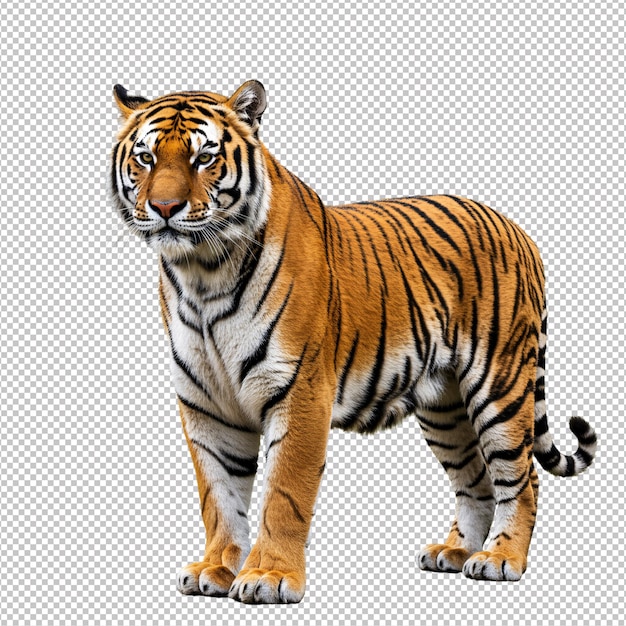 Ein mächtiger Tiger steht vor weißem Hintergrund